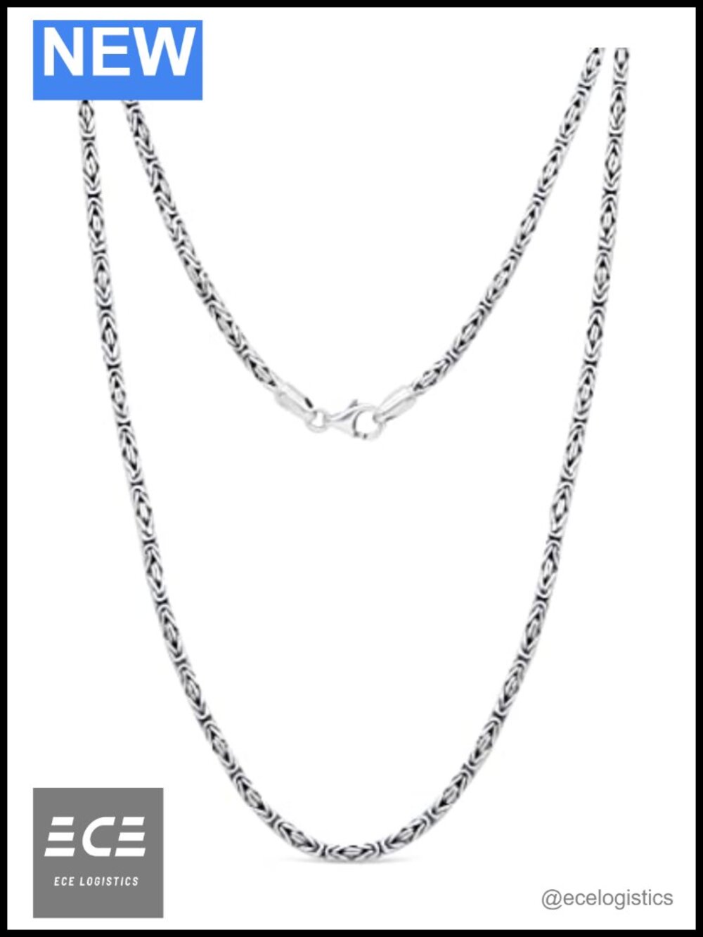 Sterling Silver 925 Bali Oxidized Byzantine Chain Necklace 2.5mm Lobster Lock